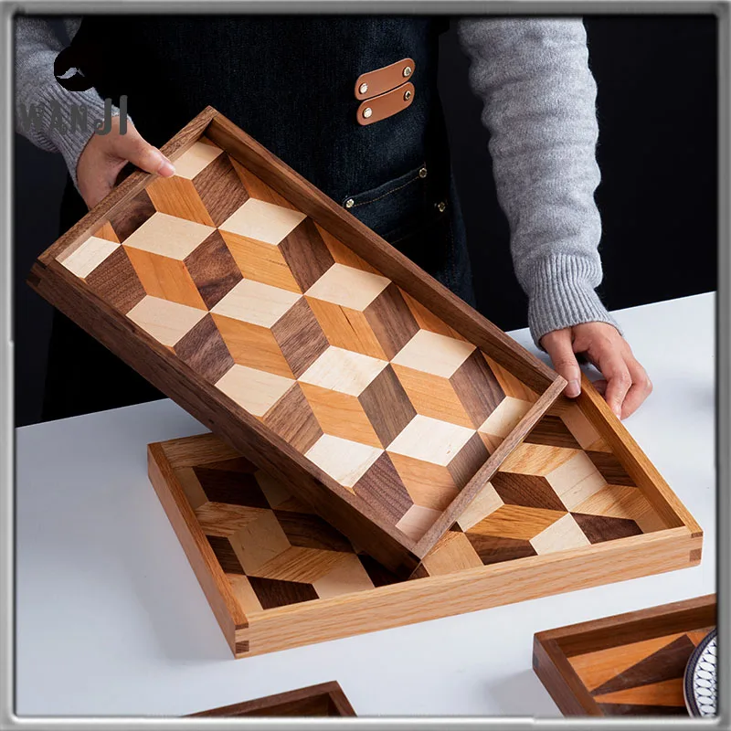 

WANJI креативный деревянный поднос для чая из ореха светильник роскошный поднос для фруктов, прямоугольные подносы для хранения чая, декорати...