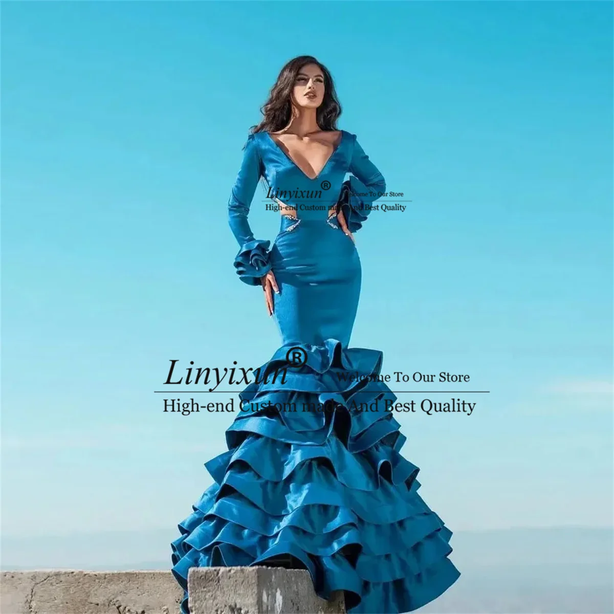 Индивидуальные платья для выпускного вечера русалки с глубоким V-образным