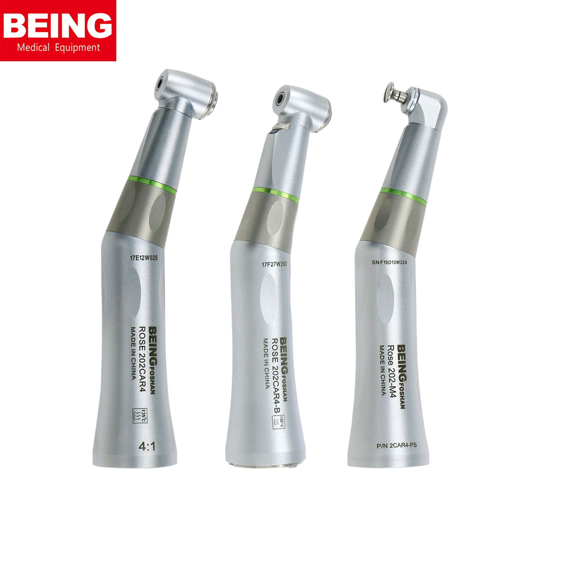 BEING Dental 4:1 Fiber Optic Prophylaxis Intra Head Contra Angle Handpiece Green Inner Water Spray Pipe Low Speed Handpiece