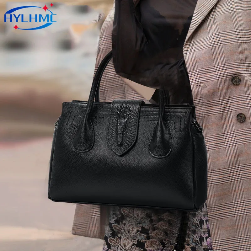 First Layer Cowhide Leather Women's Handbags 2023 New All-Match Shoulder Messenger Bag Fashion Lady Portable Bags Female Style