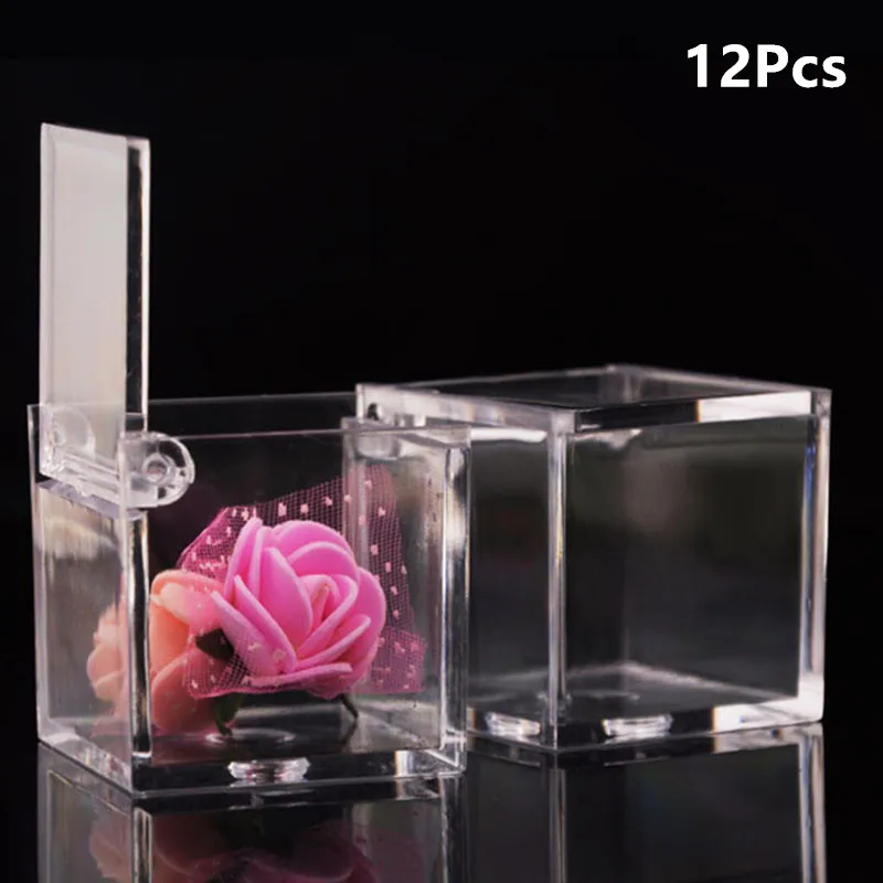 

12Pcs Transparents Quare Flip Box Chocolate Candy Cube Boxs Baby Full Moon Return Gift Box Small DIY Storage Holder Candy Box