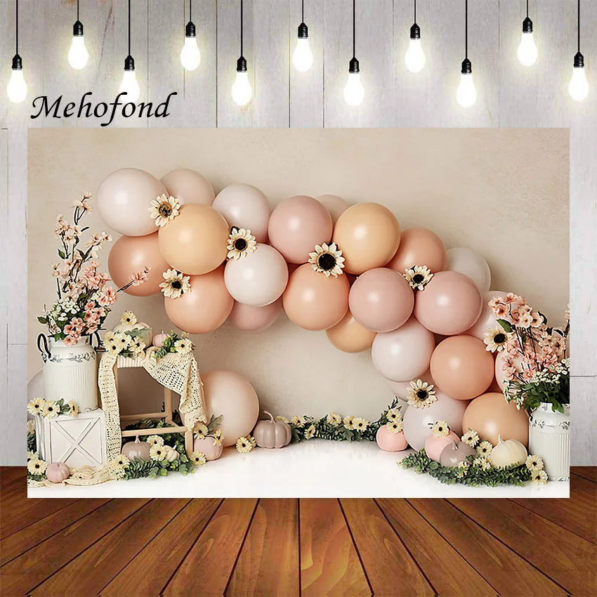 

Mehofond Photography Background Pink Flower Floral Balloon Pumpkin Girl 1st Birthday Party Cake Smash Decor Backdrop Photo Studi
