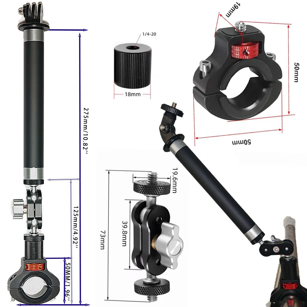 Фото Кронштейн для крепления камеры на мотоцикле 360 ° для DJI Osmo GoPro Insta360 аксессуары для руля мотоцикла велосипеда металлический держатель №3