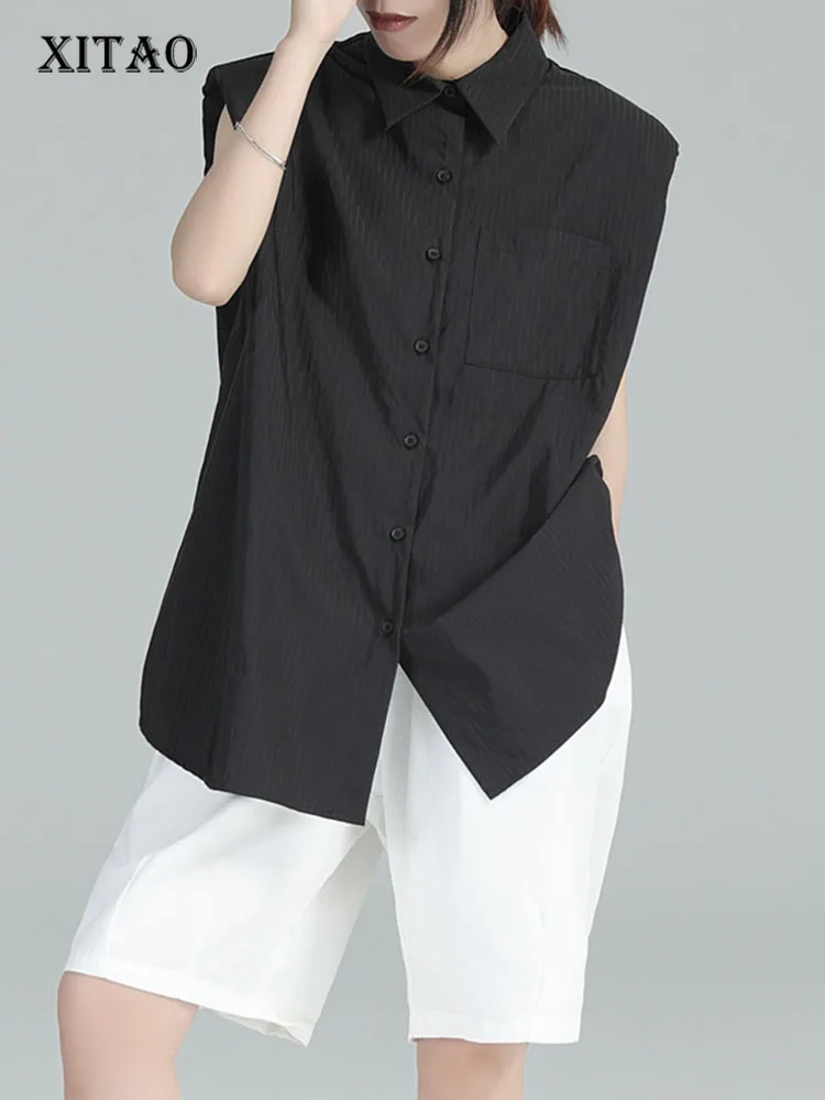 

Женская рубашка без рукавов XITAO, однотонная Однотонная рубашка с отложным воротником, Повседневная Свободная рубашка, ZY7000