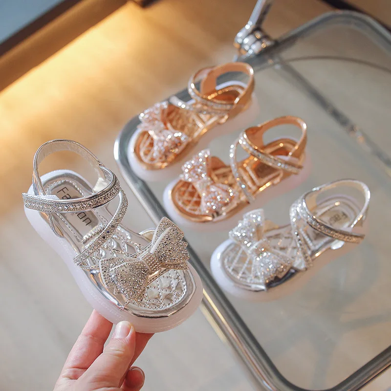 

2022 Summer Evening Dress Shoes for Girls Elegant Party Shining Paltform Sandals Gladiator Gorgeous Princess Shoes Girl F06113