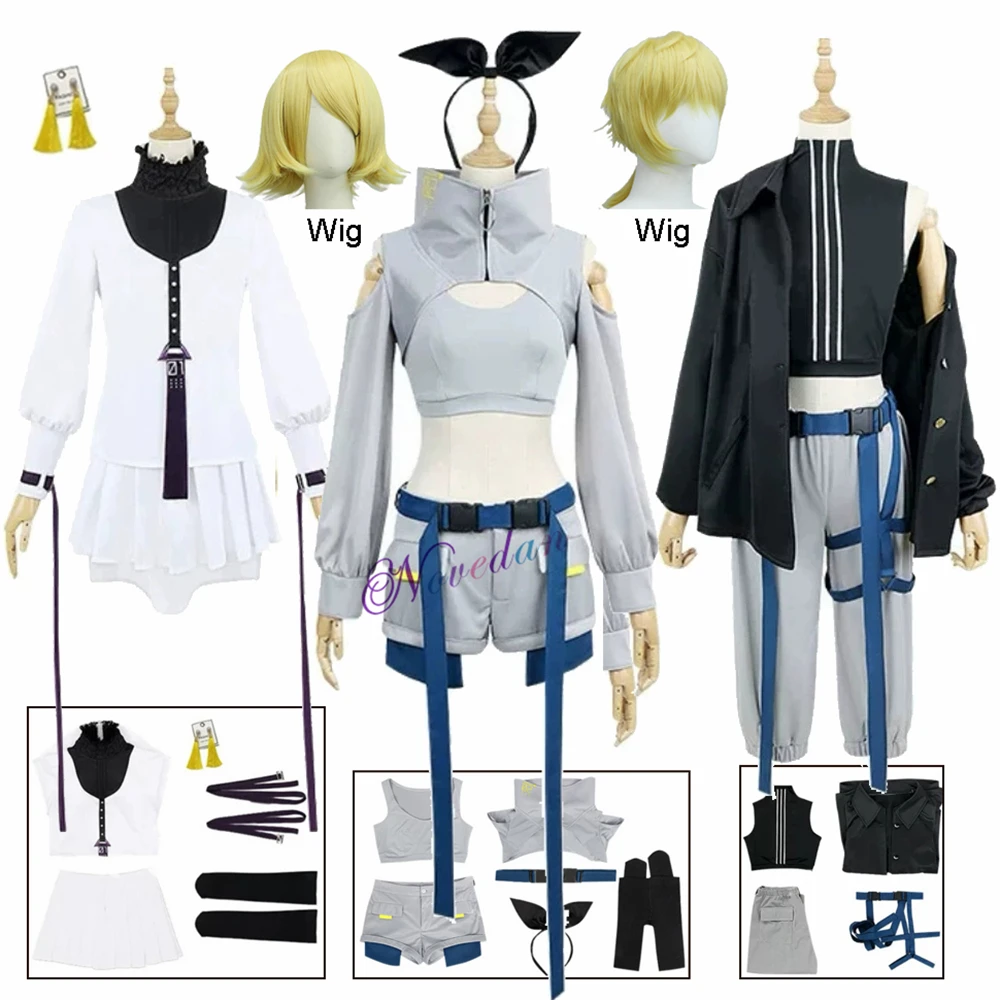 

Anime Rin Len Cospaly Costume Wig Sing Ready Steady Cosplay Miku Halloween Uniform Full Costume Party Woman Sexy Clothes Set