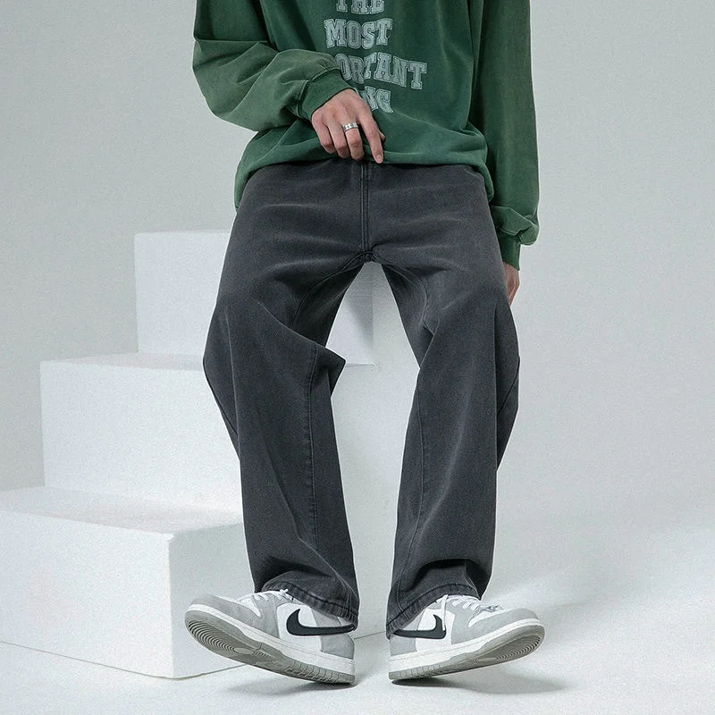 Blue Grey Baggy Jeans Men's Fashion Retro Casual Straight Jeans Men Streetwear Hip Hop Loose Biker Denim Pants Mens Trousers