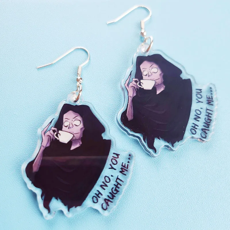 

Oh No You Caught Me Death Acrylic Earrings Personalized and Creative Horror Movie Jewelry Suitable for Women Gift for Her