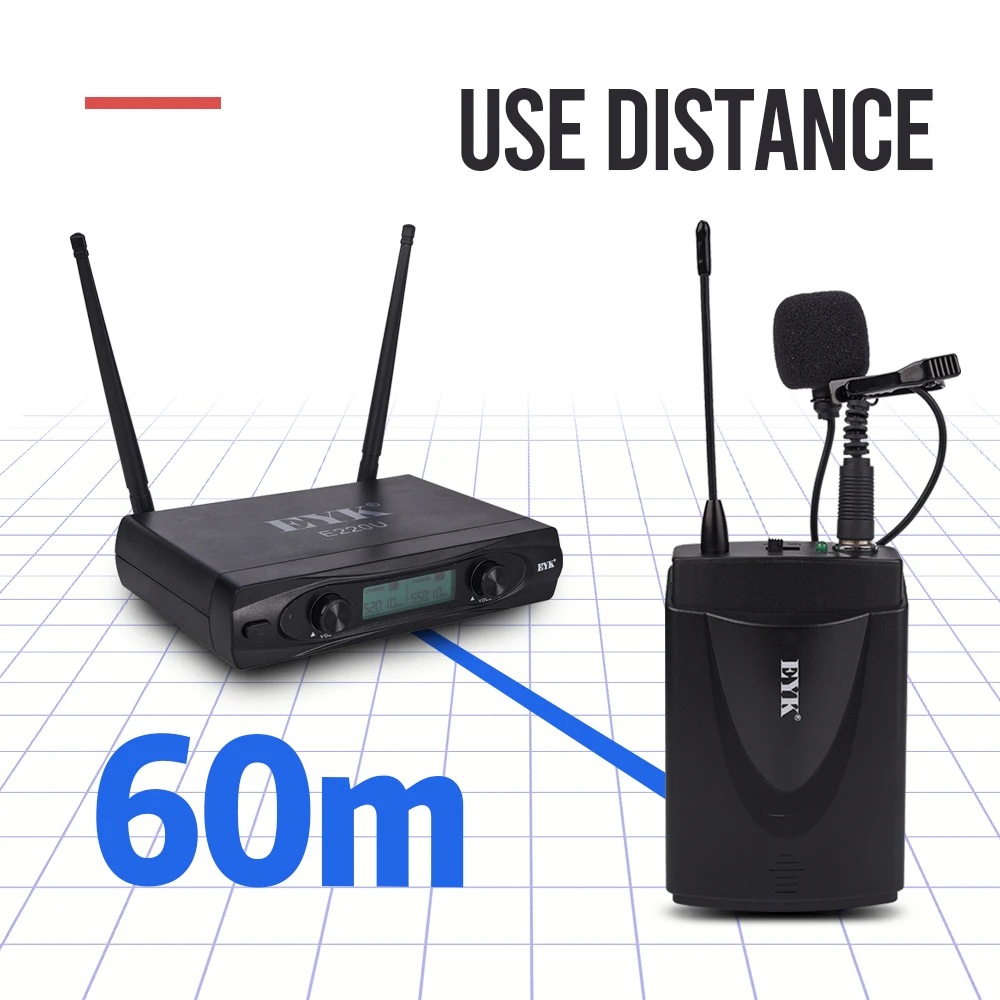 EYK E220U UHF Dual Channels Wireless Microphone 2 Bodypack Transmitter With Headset and Lavalier Lapel Mic for Church Speech enlarge