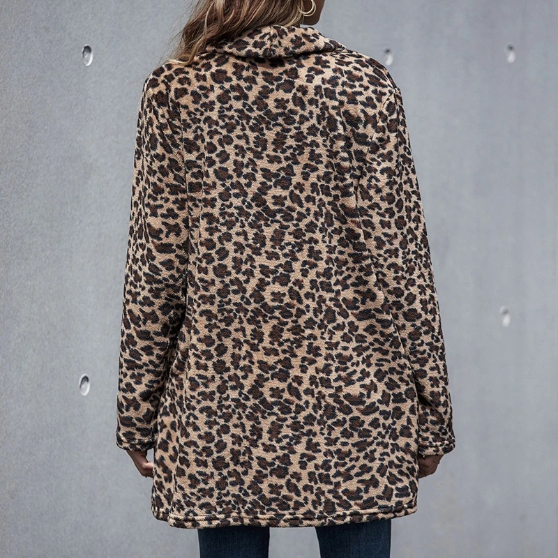 Leopard Faux Fur Vintage Coat Women Fuzzy Plush Long Sleeve Jacket Oversized Loose Lapel Collar Warm Parka 2023 Thick Streetwear