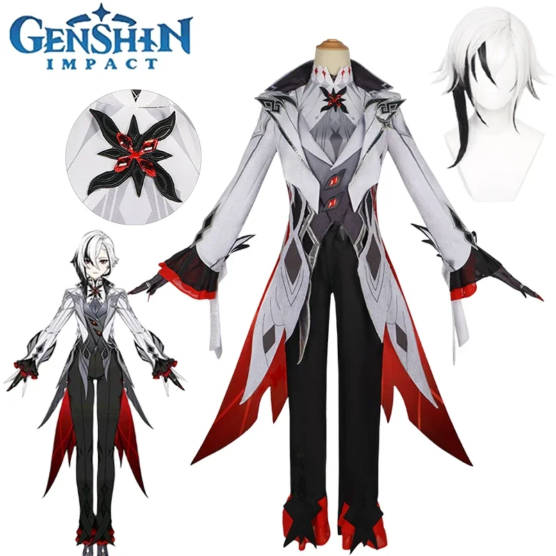 

Game Genshin Impact Cosplay Arlecchino The Knave Cosplay Costume Fatui Harbingers Uniform Wig Outfit Halloween Costume for Women