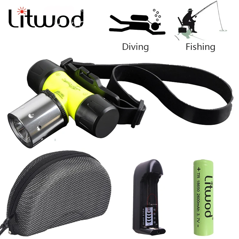 

Litwod Diving Headlight Headlamp underwater 50M Waterpoof XM-L T6 Head Lamp Fishing Swimming Head Flashlight for 18650 Battery