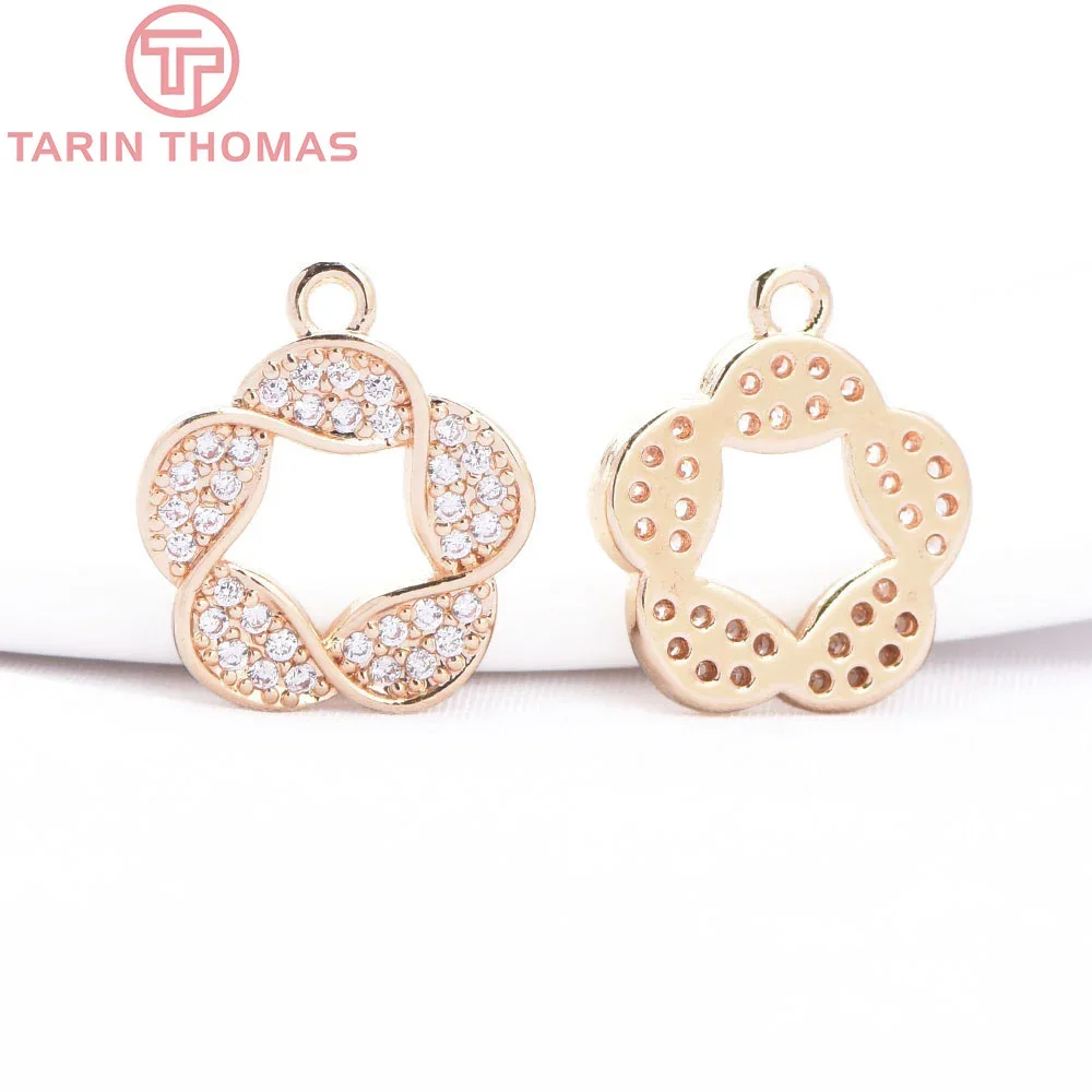 Латунные подвески в форме цветка с цирконом 4 шт. 8767x13 5 мм 24 Кар Ювелирная