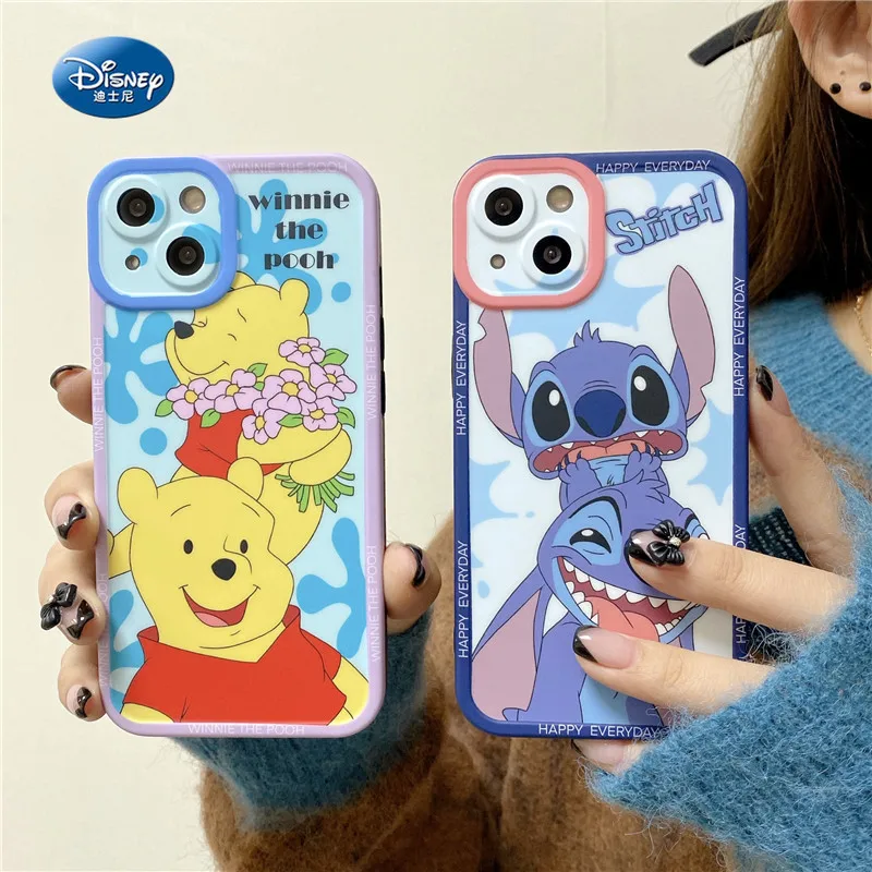 

Colorful Frame TPU Shockproof Smar-Phone Protect Cover Case For iPhone 13 11 12 Pro Max Cute Winnie Stitch Phone Xr X 7 8 Cases