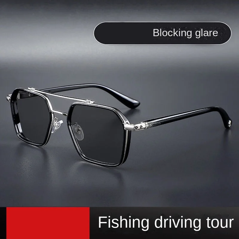 

2023 polarized square metal sunglasses women's men's popular products Polaroid car driving glasses double beam glasses for men