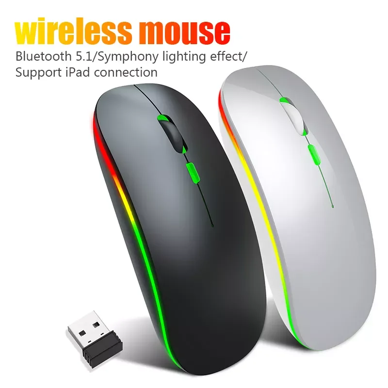 Free shipping Wirelesss Mouse Rechargeable USB Bluetooth Computer Mouse Ergonomic Silent Macbook Gaming Mause LED Backlit Optica