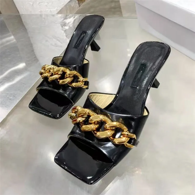 

Босоножки женские на высоком каблуке, с металлической цепочкой, 5,5 см