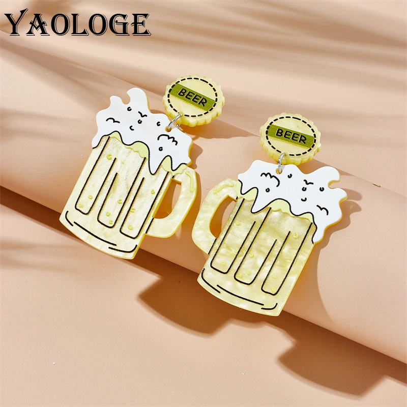 

YAOLOGE Exaggeration Creative Beer Wine Glasses Dangle Earrings For Women Girl Fashion New Trendy Acrylic Jewelry Gift Party
