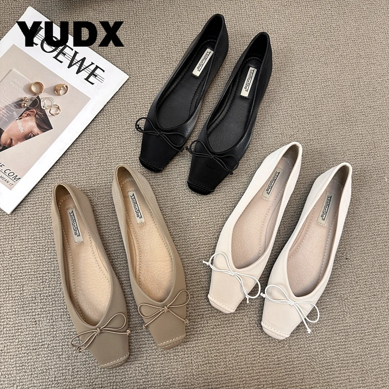 

Square Toe Ballet Flats Ladies Autumn Shallow 2023 New Female Slip On Single Shoes Women Mary Janes Autumn Bowtie Butterfly-knot