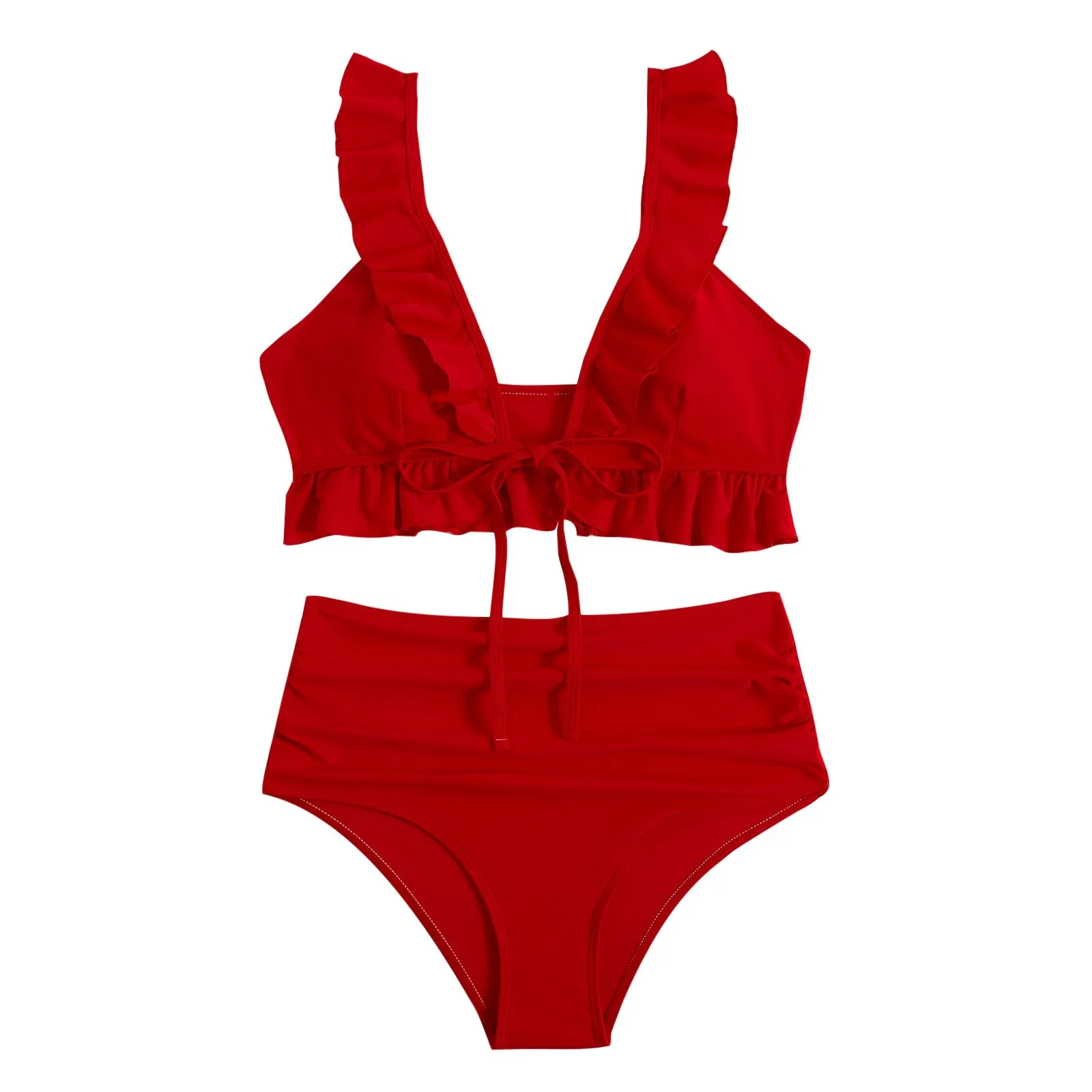 

Новинка, треугольный Бикини-топ, женский купальник с вырезами, модный сексуальный купальник из 2 предметов, однотонный купальный костюм с оборками, женская пляжная одежда