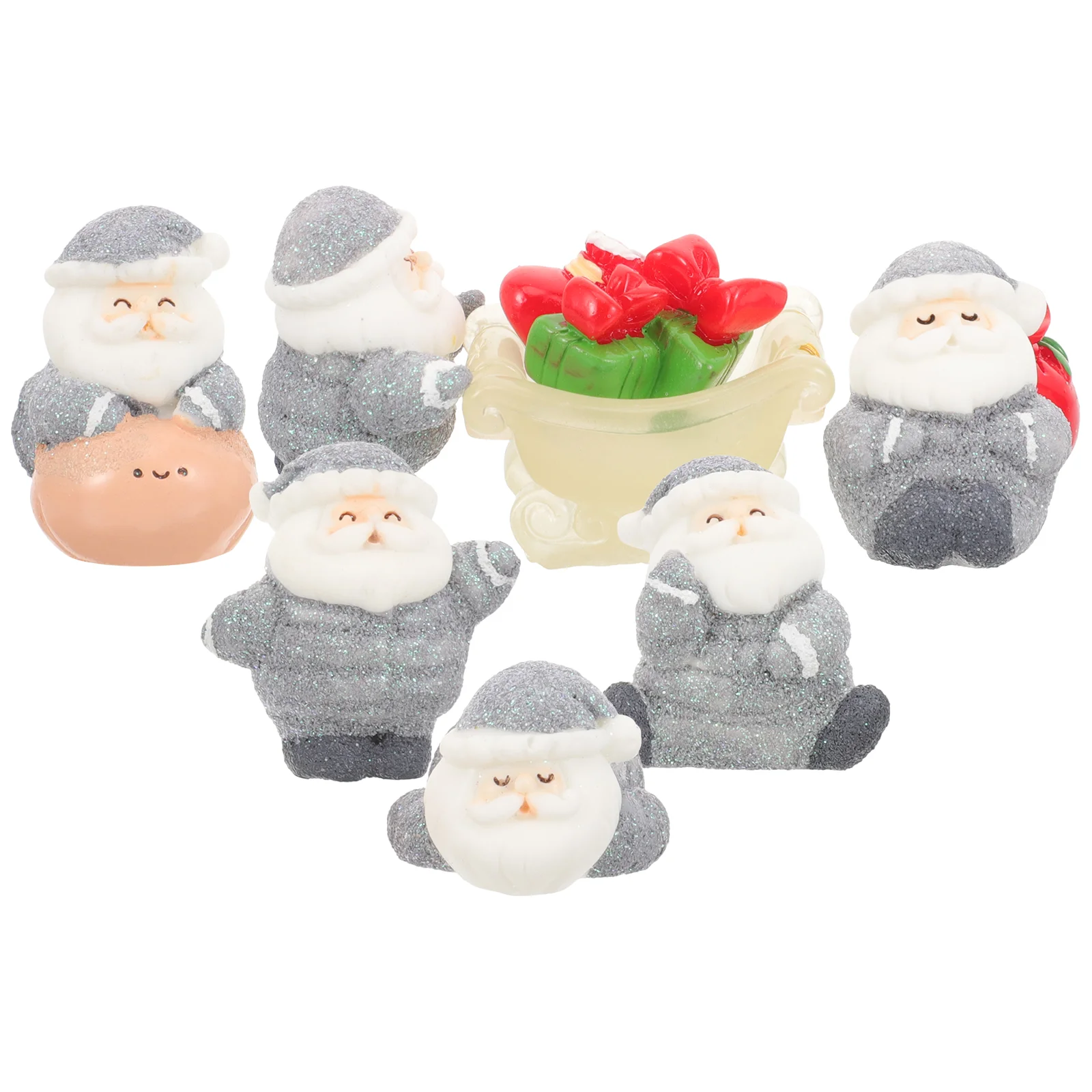 

8 Pcs Resin Santa Decor Miniature Statue Christmas Ornament Decorations Model The Snow