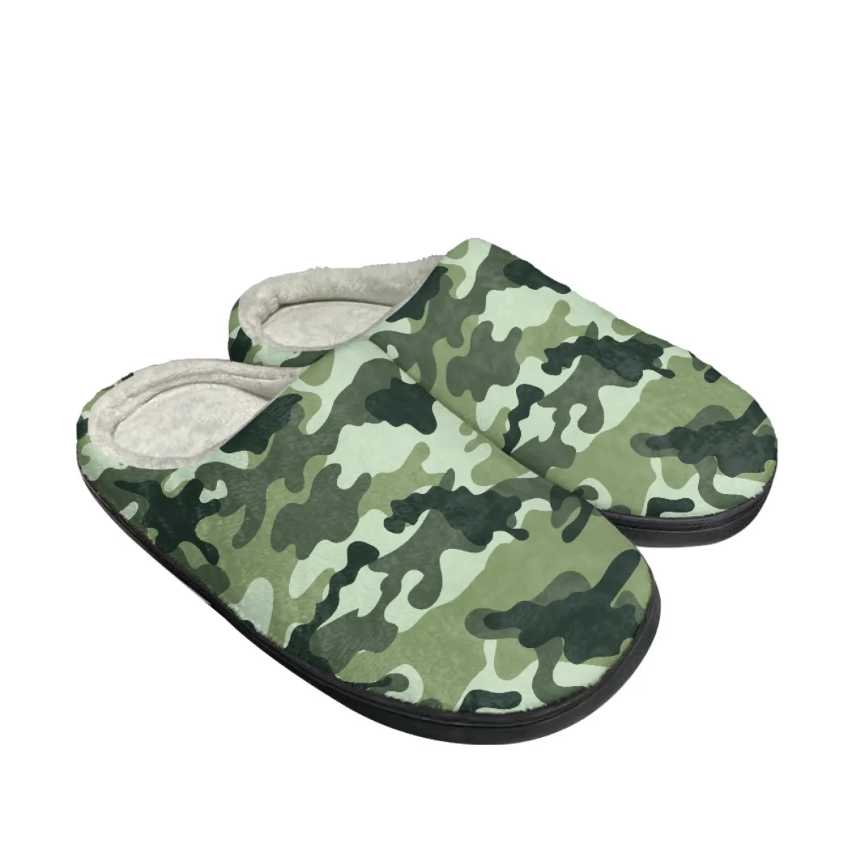 

Green Camouflage Stripes Pattern Women Autumn Winter Cotton Slipper Outdoor Work Breathable Keep Warm Plush Slipper Custom Image