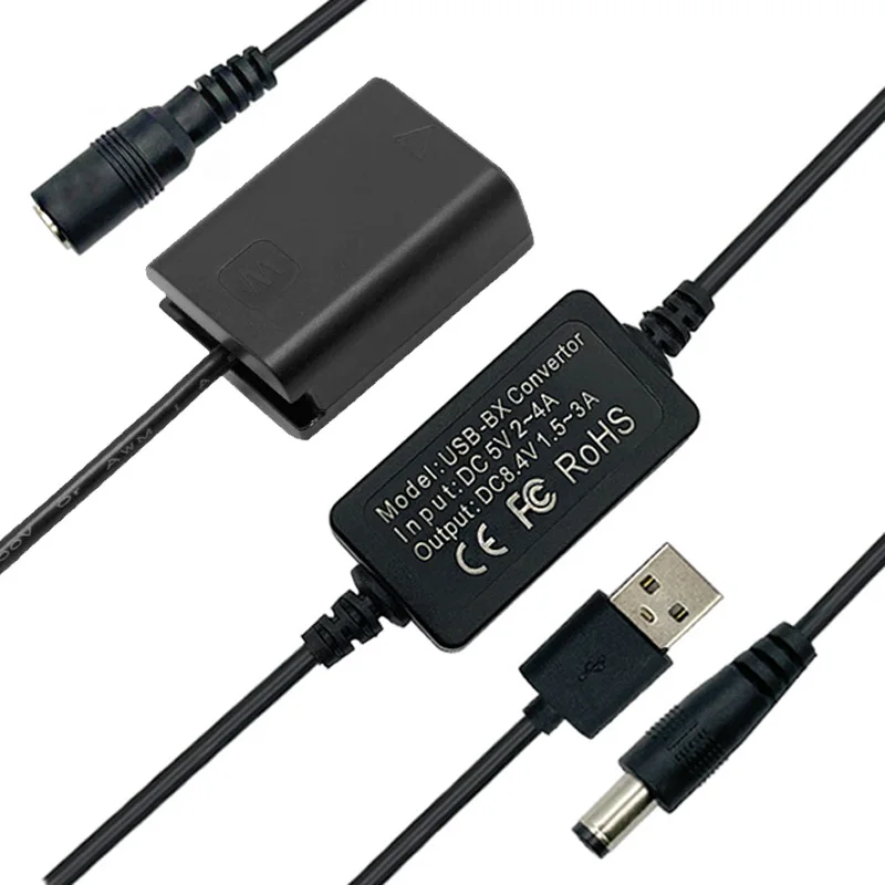 Cable adaptador de corriente USB + acoplador de CC NP-FW50 para cámara Sony Alpha A6000,A6100,A6300,A7II,A7RII,A7SII,RX10 II III IV,NEX 3/5/6/7