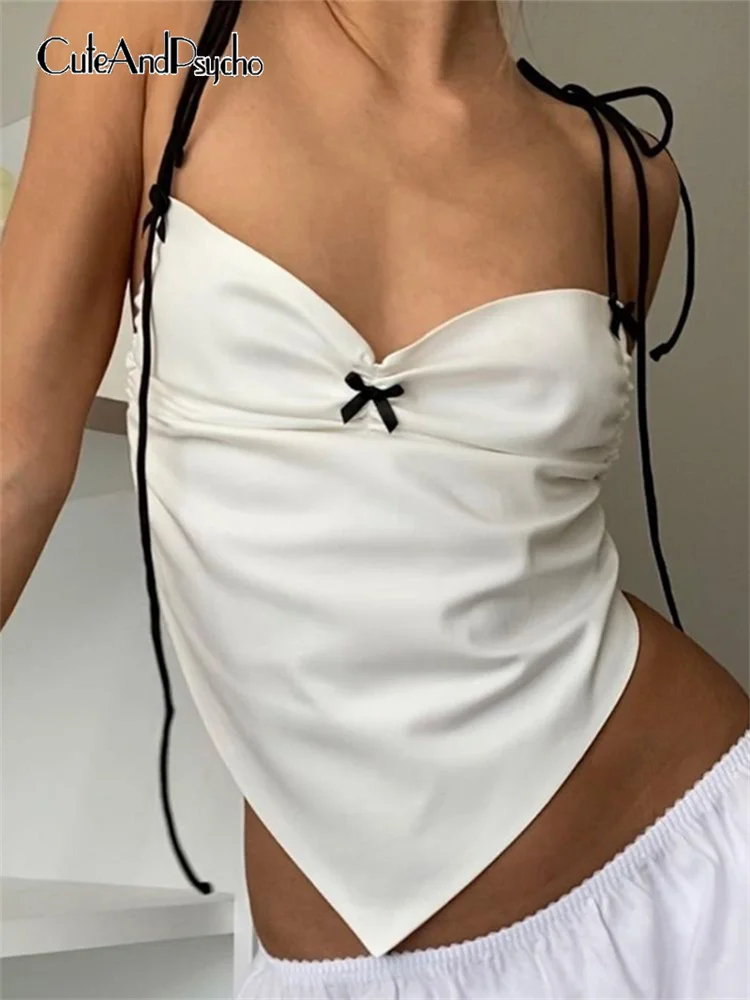 

Cuteandпсиходелический пикантный укороченный топ Y2K с открытой спиной и бантом, со складками и V-образным вырезом, эстетичная Клубная одежда, милые винтажные бюстье на шнуровке