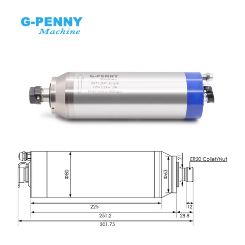 G-PENNY 2.2KW ER20 D80 водяное охлаждение  шпиндель двигателя