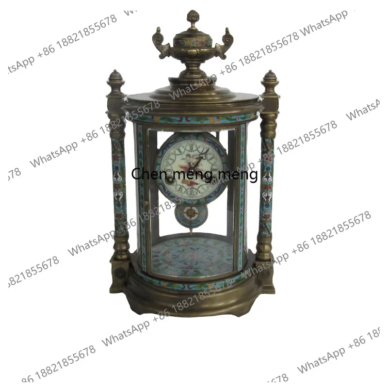 Фото Настольные часы Pavilion Antique French с цветочным декором из латуни и тайской синей эмали, с ключевым механизмом, 15-дневный ход. №3