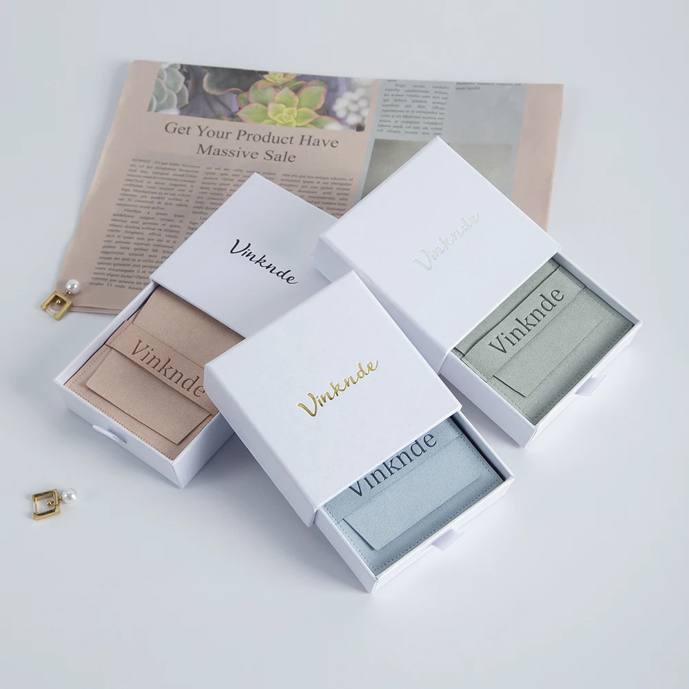 Best Packaging Designs Logo Drawer Jewelry Box White Thickened Cardboard Bracelet Necklace Earring Storage Case Microfiber Bag