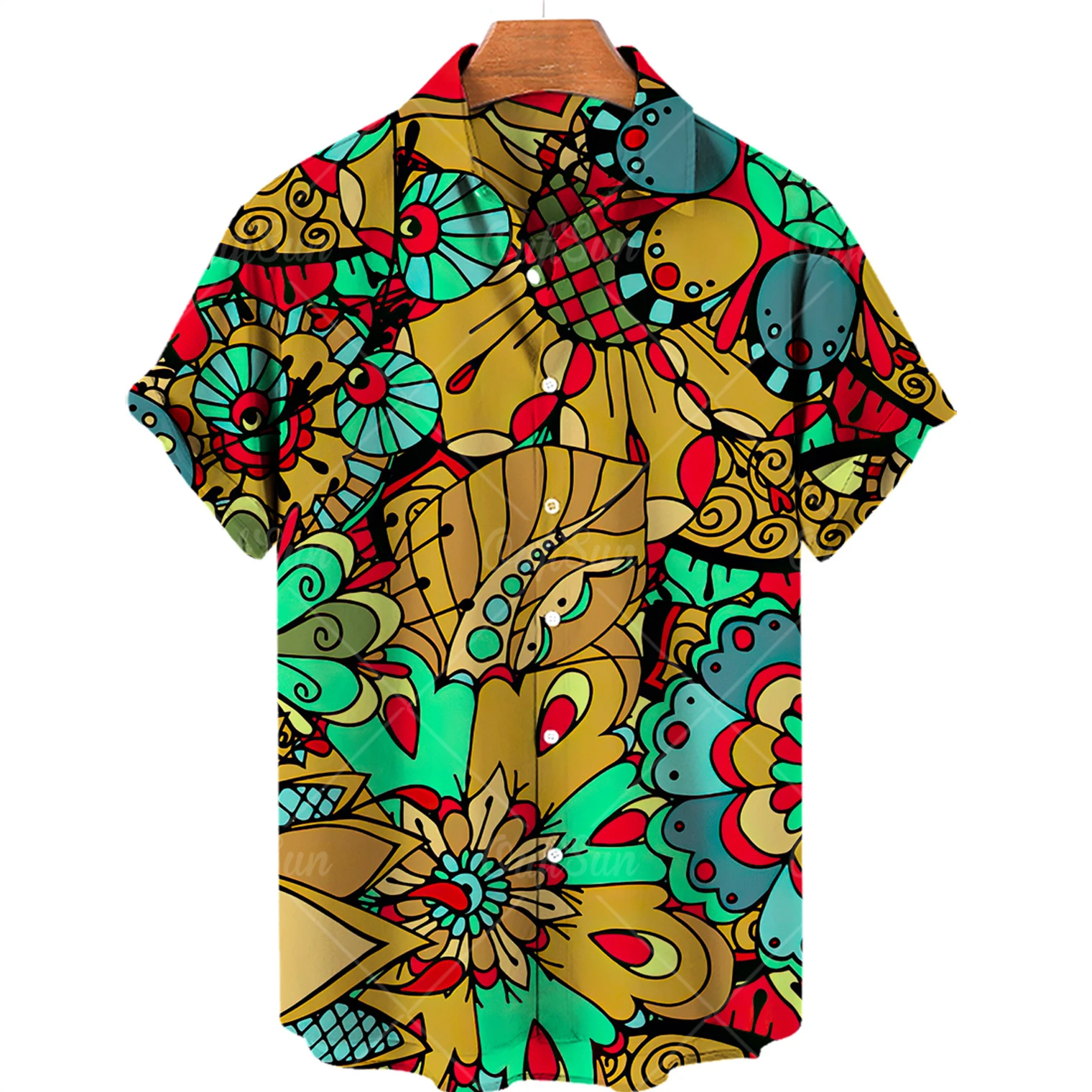 Vintage Men's Shirt Hawaiian 3d Print Patchwork Design Short Sleeve Street Trend Single Row Button Down Shirt New Shredded Tees