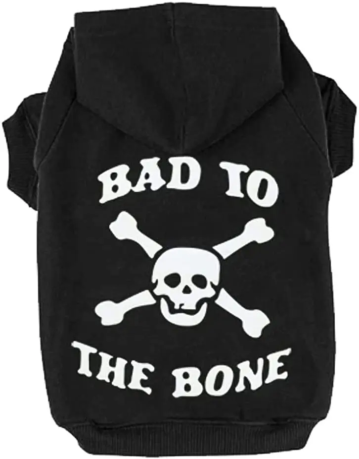 

Bad to The Bone Printed Skull Cat Fleece Sweatshirt Dog Hoodies