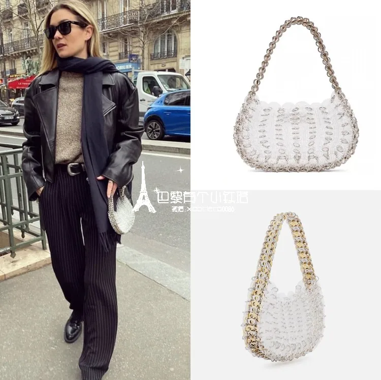 

New metal transparent stitching shoulder bag handbag underarm bag