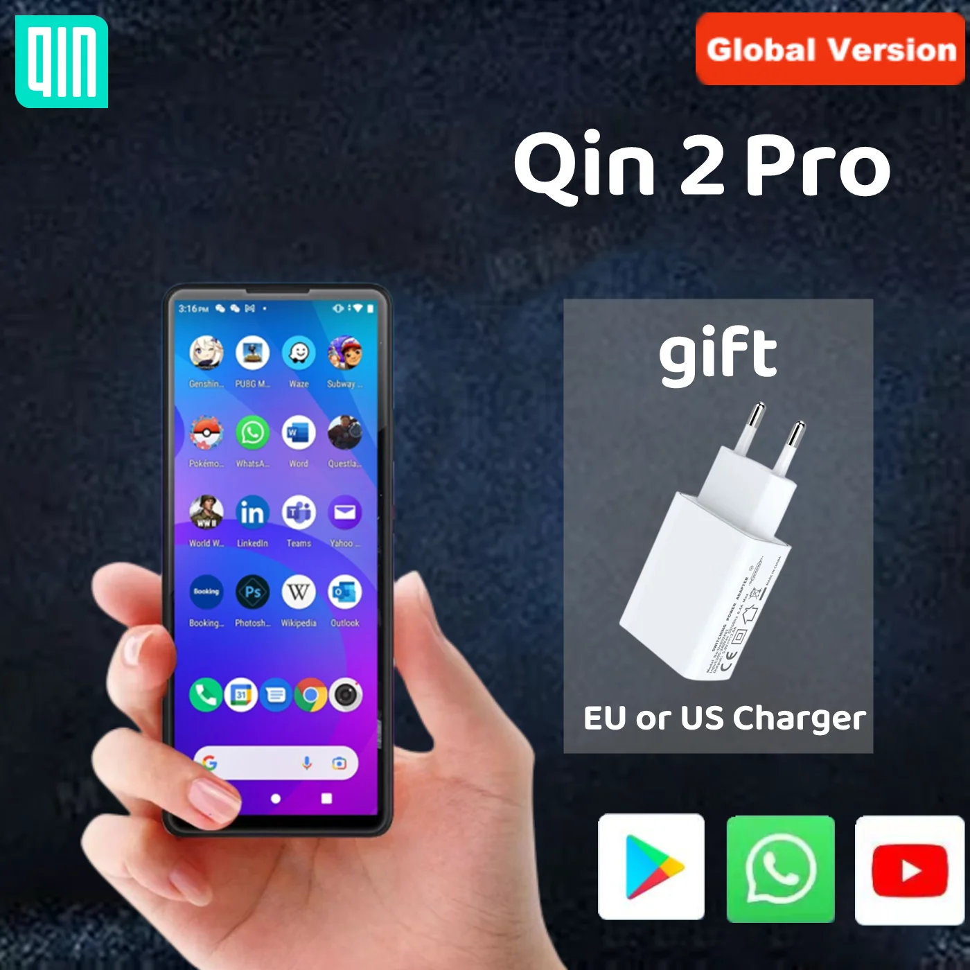Смартфон 2 ГБ/64 ГБ, добавить Google глобальная версия Qin 2 Pro, Android 9, сенсорный экран