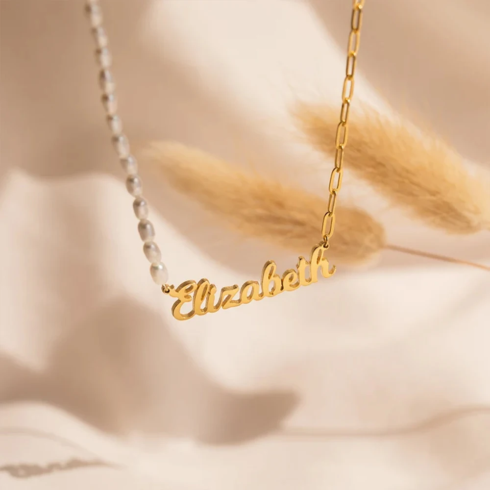 Custom Name Necklace for Women Personalized Letter Pendant Collar Oval Pearl Chain Choker Stainless Steel  Jewelry Gifts for Mom