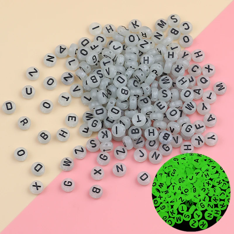 

4X7mm transparent luminous round letter acrylic beads oblate letter spacer beads Diy jewelry for bracelet necklace accessories