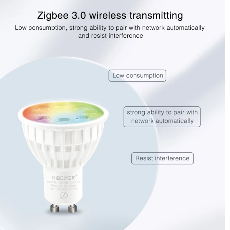 

Светодиодный прожектор MiBoxer FUT103Z Zigbee 3,0, 4 Вт, GU10, RGB + CCT, Zigbee 3,0, устройство управления шлюзом, голосовое управление, управление через приложени...