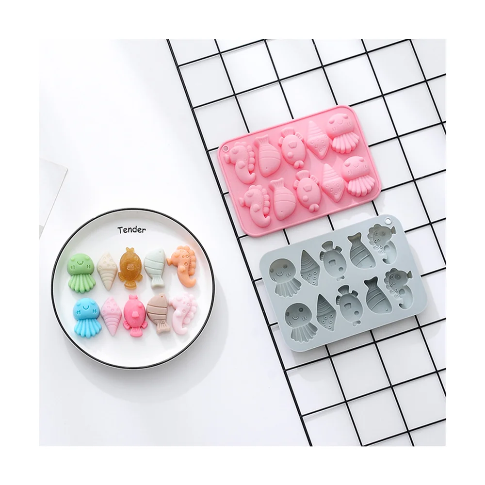 

10 Cell Silicone Cake Mold Cartoon Sea Creature Pet Food Accessories Tools Homemade DIY Chocolate Soft Candy Complementary Mold