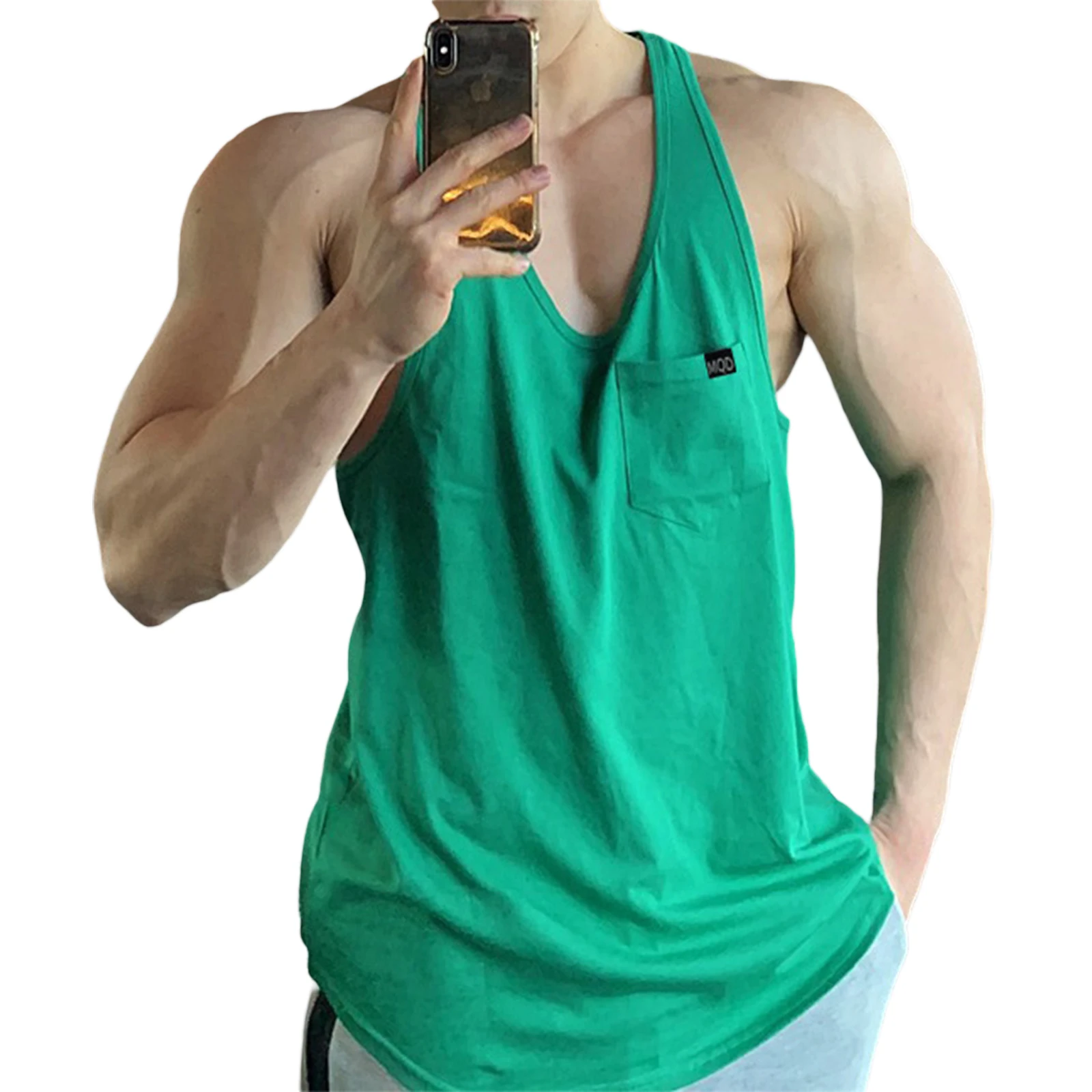 

Men Muscle Fitness Sports Vest Solid Patch Pocket Sleeveless Tank Tops Sports Cotton Breathable Basketball Casual Tank Tops