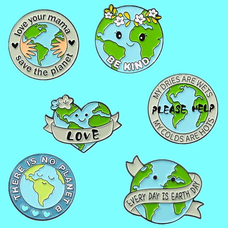 

Care for the Earth Brooch Green Round Eco-friendly Metal Enamel Badge Protect the Environment Pin Jewelry Accessories Gifts