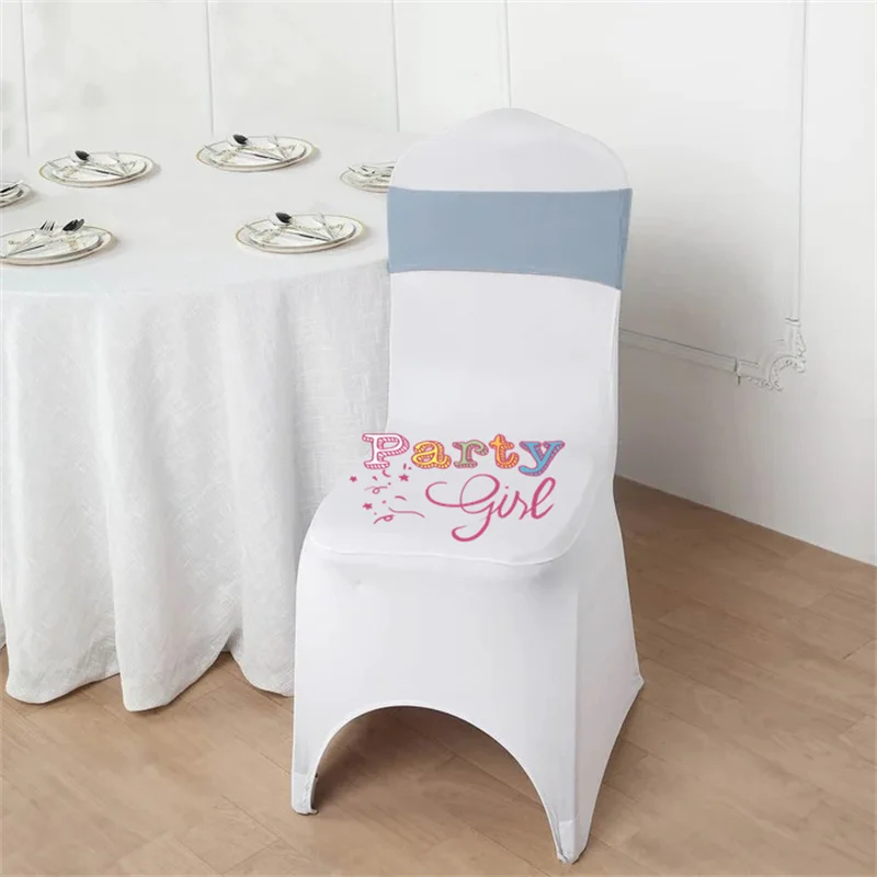 Silver Single Layer Lycra Chair Band Spandex Chair Sash Bow Fit Chair Cover Wedding Event Party Christmas Decoration images - 6
