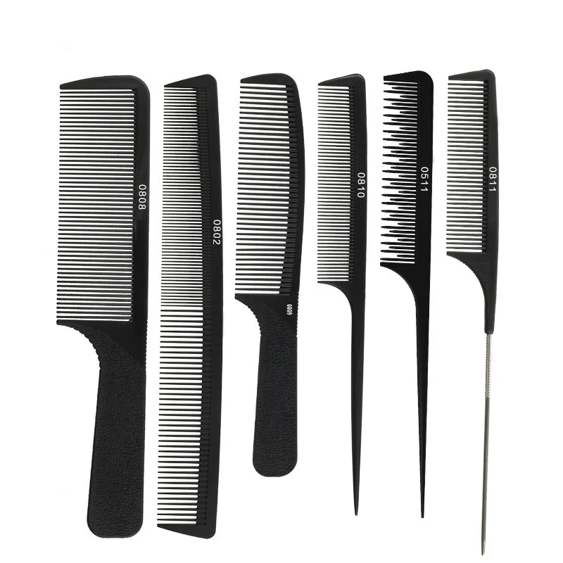 

12 Style Hairdressing Comb Barber Shop Haircut Combs Black Dense Tooth Carbon Fiber Hairbrush Pro Style Tools Tip-tail Comb
