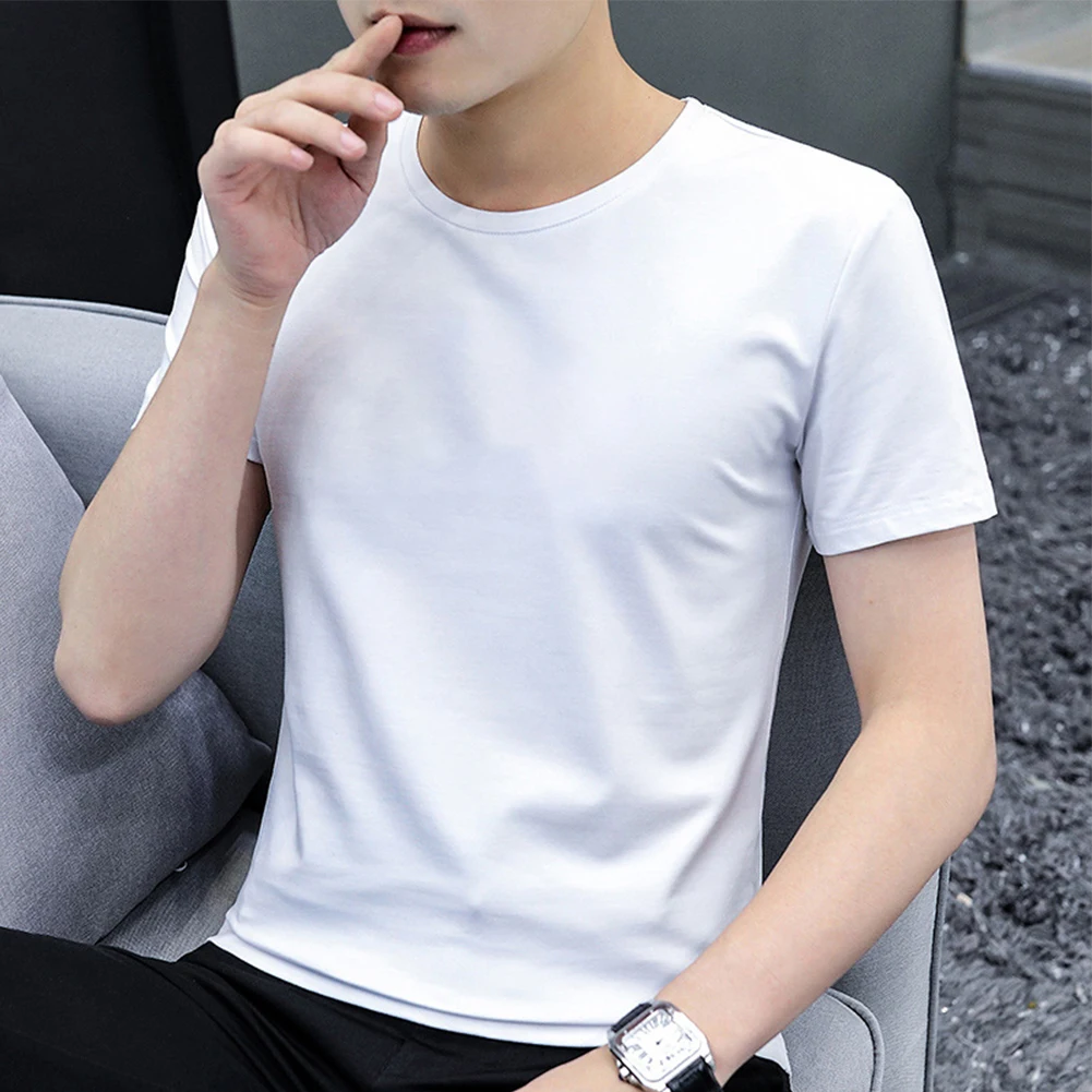 

High Quality Man's T-Shirts Stretch Round-Neck Basic Short Sleeves Tops Mens Seamless Thin Undershirts Summer T Shirt 2023
