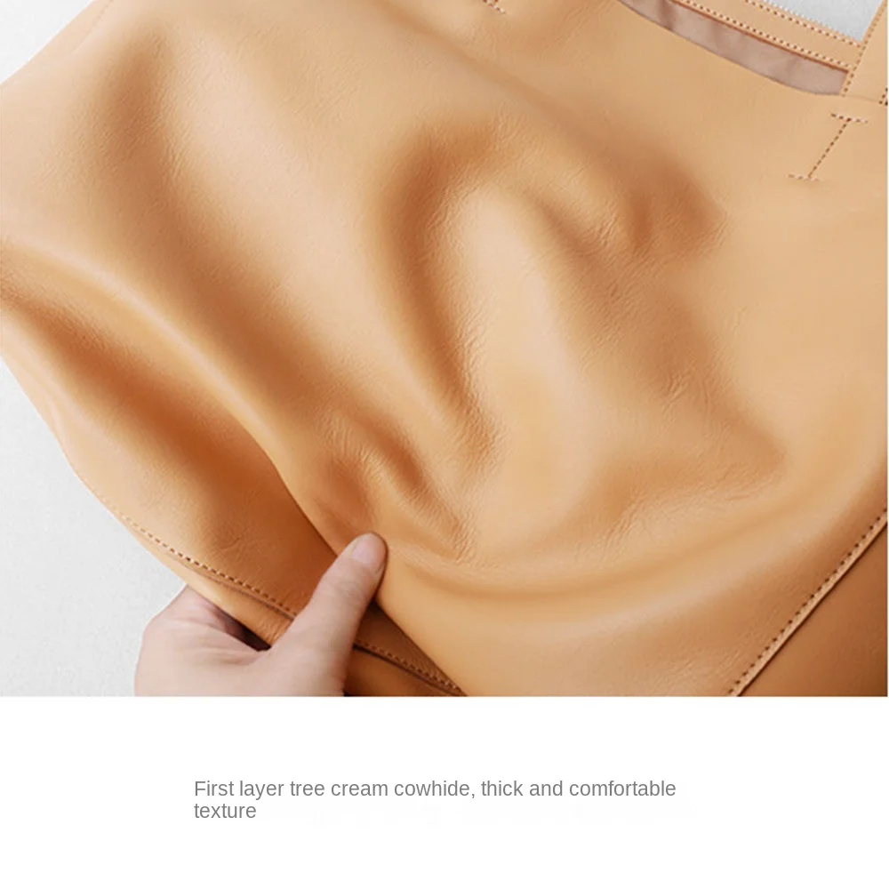 Real Leather Tote Bags for Women Fashion Design Handbags Large Capacity Shoulder Shopping Bag Soft Smooth First Layer Cowhide