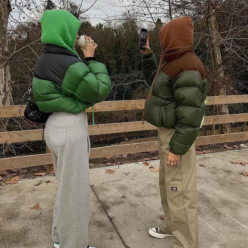 2022 Winter New Women's Down Jacket Slim Color Contrast Trend Short Warm Cotton Padded Jacket Supports Wholesale