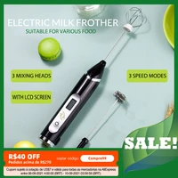 electric milk frother 3 modes handheld blender usb charger bubble maker lcd screen whisk mixer coffee cappuccino cream foamer