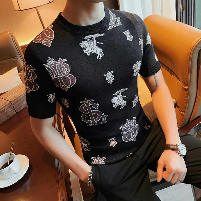 

2022 Men's Spring Summer Casual Short Sleeve Knit T-Shirts/Male Slim Fit Fashion Loose high quality Knitting Sweater S-4XL