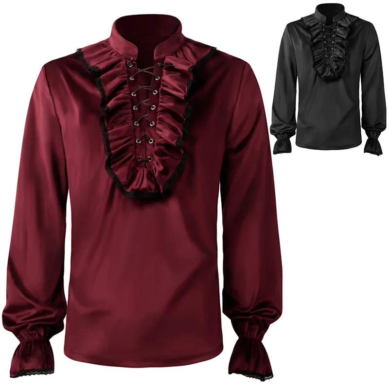 

Одна штука для доставки 2023 новые европейские и американские мужские Плиссированные рубашки средневековая одежда Топы в стиле стимпанк Виктория
