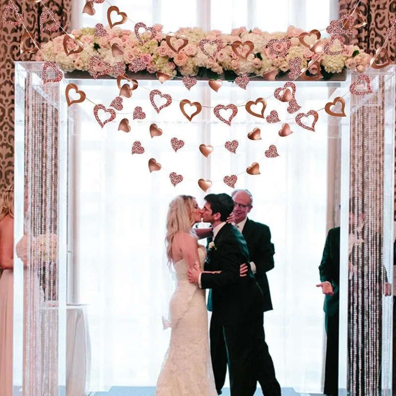 Блестящий розовое золото в форме сердца висящая гирлянда фон для Дня святого